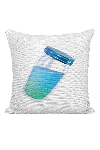 Generic Fortnite Potion Sequined Cushion White/Blue/Silver 16x16inch