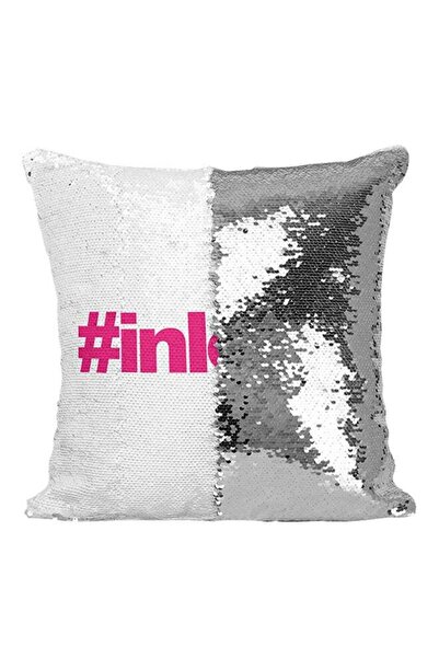Generic #Inlove Sequined Throw Pillow Silver/White/Pink 16x16inch