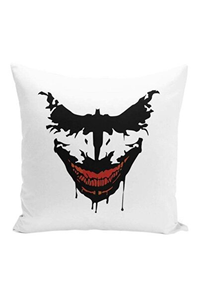 Generic Joker Classic Logo Printed Decorative Pillow White/Black/Red 16x16inch