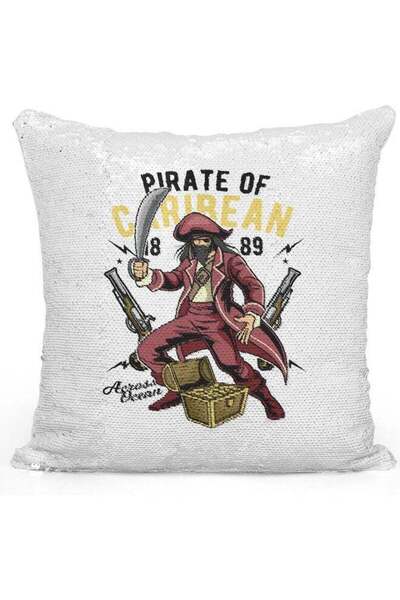 Generic Real Pirate Design Themed Sequin Decorative Throw Pillow White/Silver...