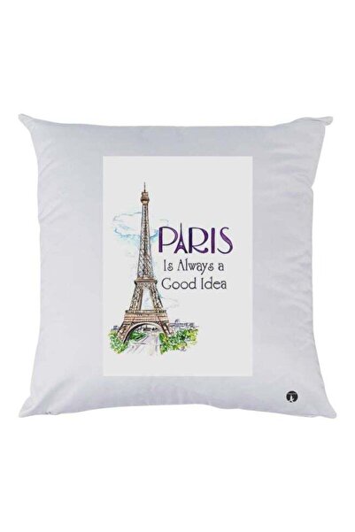 Generic Paris Themed Throw Pillow White/Brown/Green 30x30cm