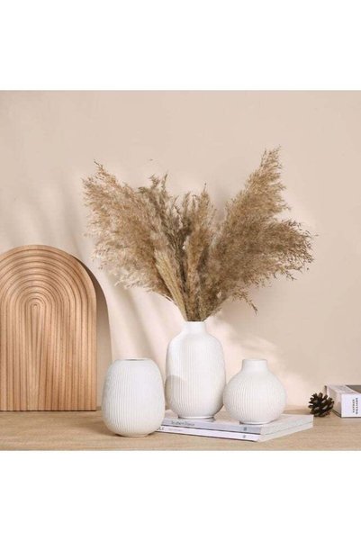 Generic Ceramic Decor Vase Set of 3 Modern Minimalist Ribbed Vases Boho Style...