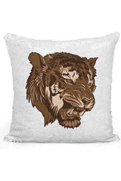 Generic Decorative Throw Pillow Mad Tiger Sequin White/Brown/ 40x40cm