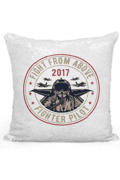 Generic Airstrike Themed Sequin Decorative Throw Pillow White/Silver/Red 40x40cm