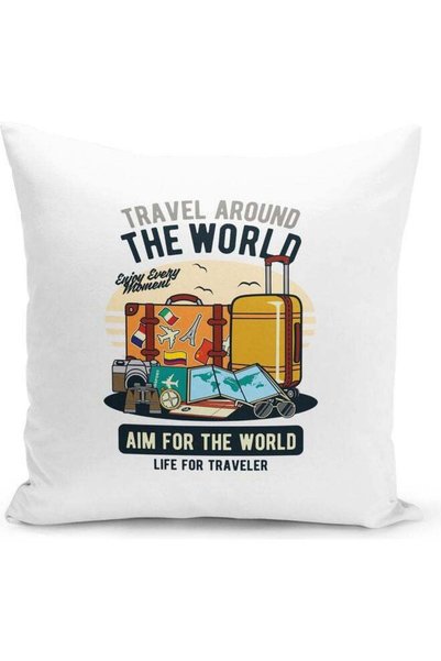Generic Travel Around Quote Decorative Throw Pillow Multicolour 40x40cm