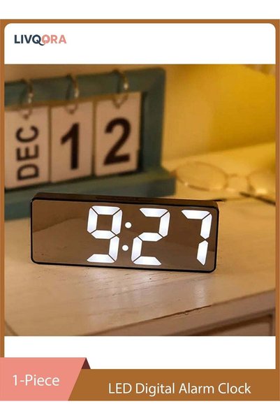 Generic Modern LED Digital Alarm Clock with Mirror Finish,15.75cm Display, Ad...