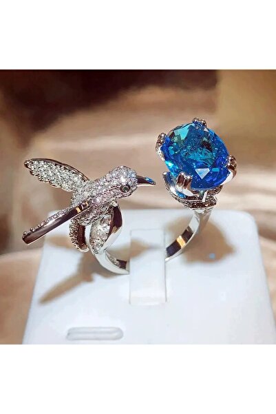 NO BRAND Inel de argint cu safir oval de 14 mm, zirconiu, Colibri, din oțel c...