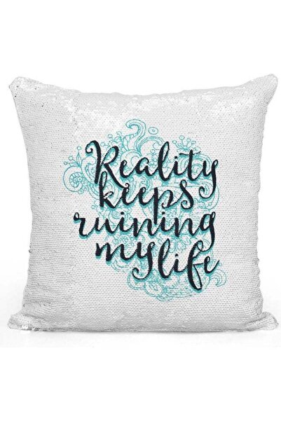Generic Reality Keeps Winning Sequin Decorative Throw Pillow White/Silver/Blu...