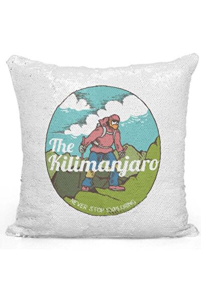 Generic Mountain Trecking Themed Sequin Decorative Throw Pillow White/Silver/...