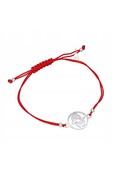 NO BRAND Brățară șnur cu simbol zodiacal Pești, roșu și argintiu