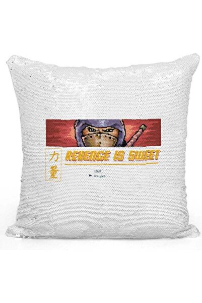 Generic Revenge Quote Printed Sequin Decorative Throw Pillow White/Red/Silver...