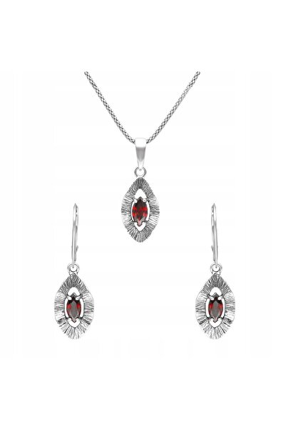 NO BRAND Set de argint cu zirconiu bordo |   pendant + cercei |   argint 925