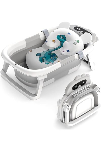 Glenmore حوض استحمام قابل للطي للأطفال، مقعد استحمام للأطفال مع وسادة استحمام...