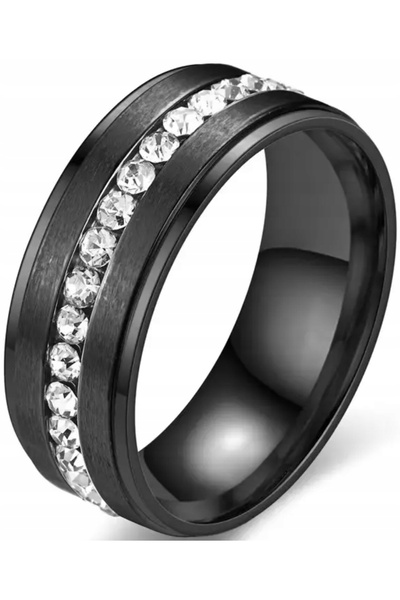 NO BRAND Inel elegant cu diamant negru, inel sigiliu, inel din oțel inoxidabil