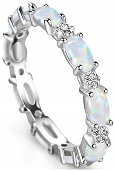 NO BRAND Inel de argint cu Opal și Zircon, din oțel inoxidabil Glamour
