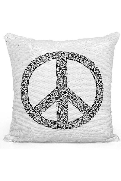 Generic Weapons Themed Sequin Decorative Throw Pillow White/Black/Silver 40x40cm