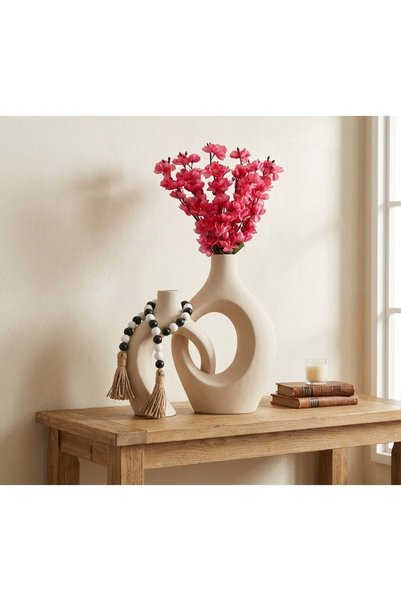 Generic Hollow Ceramic Flower Vase Set of 2 Off White Nordic Sculptural Decor...