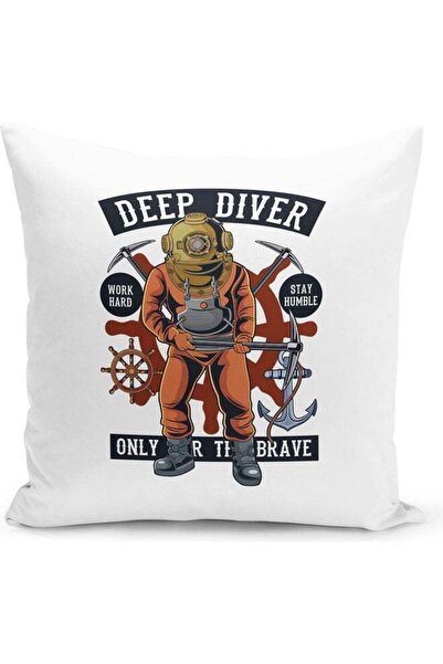 Generic Deep Diver Themed Decorative Throw Pillow White/Brown/Black 40x40cm