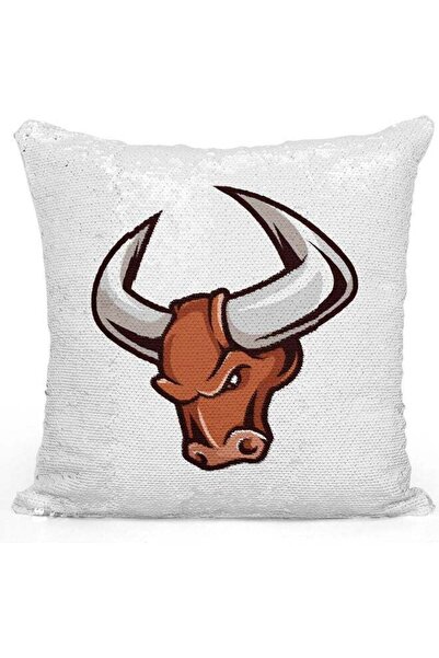 Generic Bull Race Themed Sequin Decorative Throw Pillow White/Silver/Brown 40...