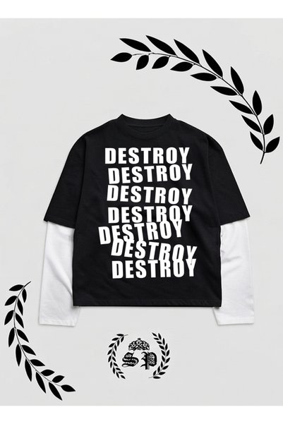 StartMore Σετ με μακρύ μανίκι τύπου «Destroy» και μακρύ T-shirt: Κάτω μέρος μ...