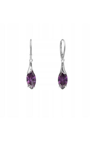 NO BRAND Cercei cu zirconiu violet în formă de lacrimă, din argint