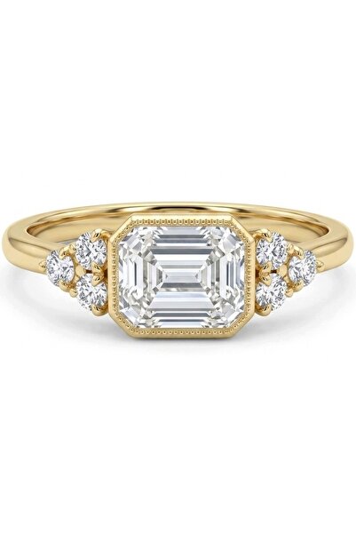 NO BRAND Inel de aur mărimea 14 cu piatră cu tăietură Asscher din zirconiu cu...