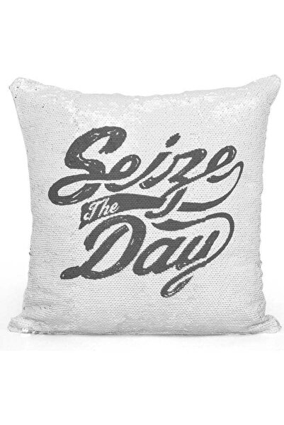 Generic Seize The Day Quote Themed Sequin Decorative Throw Pillow White/Grey/...