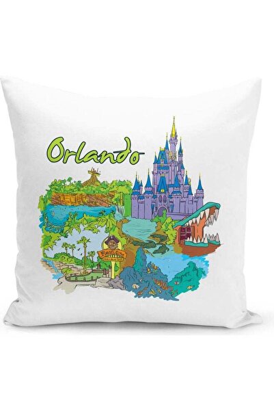 Generic Orlando Themed Decorative Throw Pillow White/Blue/Green 40x40cm