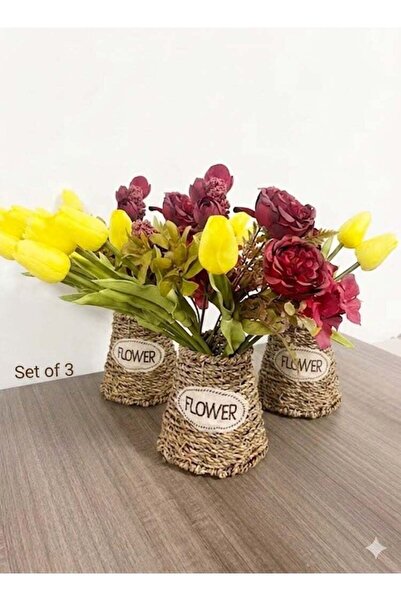 Generic 3 Piece Classic Style Hand Woven Wooden Flowers Basket Vase Home Deco...