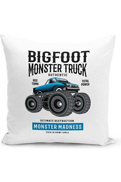 Generic Big Foot Truck Themed Decorative Throw Pillow White/Black/Blue