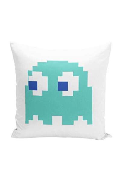 Generic Blue Ghost Pacman Decorative Throw Pillow White/Blue 16 x 16inch