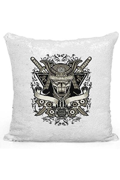 Generic Samurai Themed Sequin Decorative Throw Pillow White/Grey/Silver 40x40cm