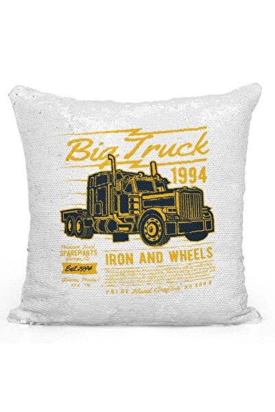 Generic Decorative Throw Pillow - Iron Wheels Truck Sequin White/Silver/Yello...