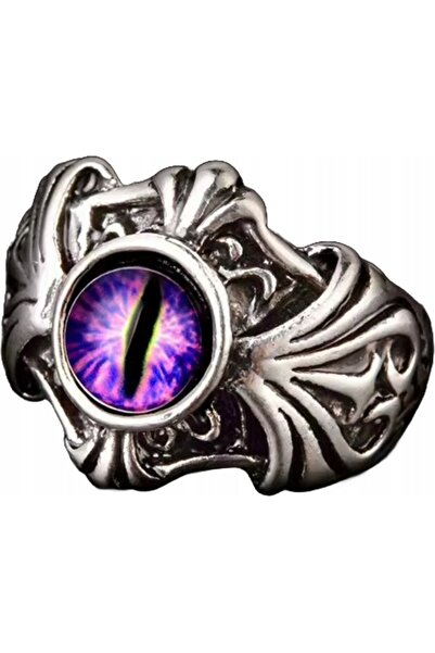 NO BRAND Inel ștampilă argintiu cu ochi de dragon violet, mărime reglabilă, d...