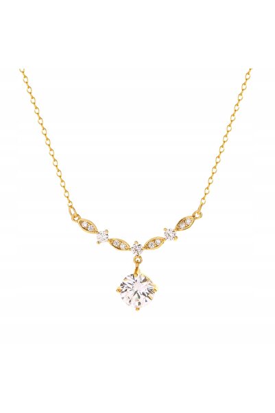 NO BRAND Colier auriu cu pietre de zirconiu și pietre tip diamant, din oțel c...