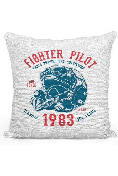 Generic Fighter Pilot Themed Sequin Decorative Throw Pillow White/Silver/Blue...