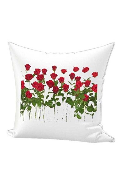 Generic Roses Printed Throw Pillow White/Red/Green 40x40cm