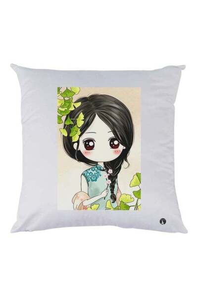 Generic Girl Printed Throw Pillow White/Green/Black 30x30cm