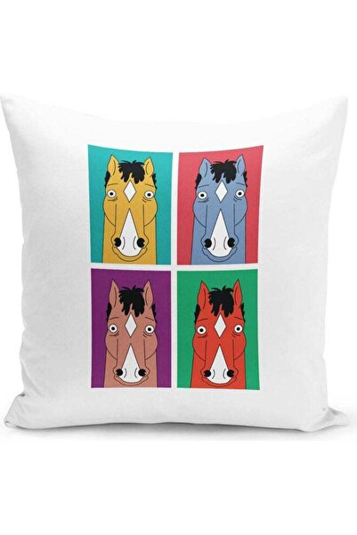 Generic Bojack Horseman Funny Face Themed Throw Pillow White/Red/Blue 16x16inch