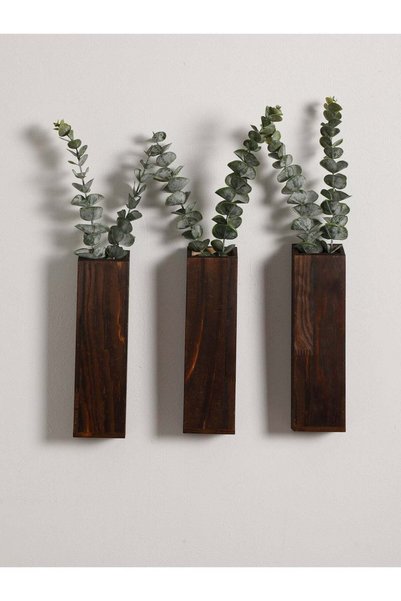 Generic 1-Piece Rustic Wooden Wall Hanging Flower Vase, Vertical Minimalist P...