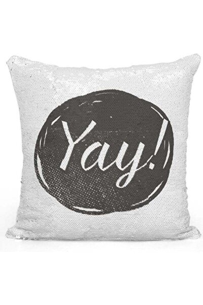 Generic Yay Printed Sequin Decorative Throw Pillow White/Black/Silver 40x40cm