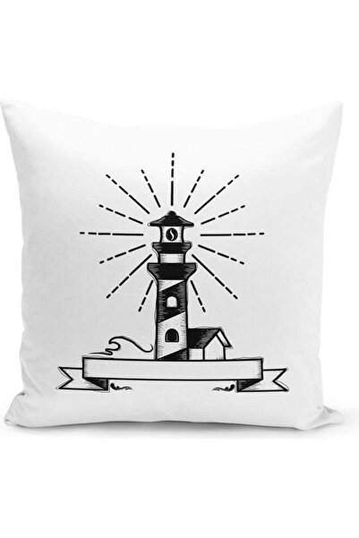 Generic Light House Design Decorative Pillow White/Black