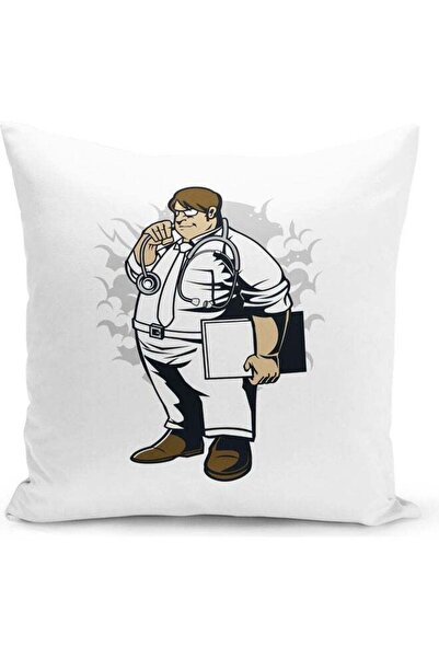 Generic Doctor Themed Decorative Throw Pillow White/Black/Grey 40x40cm
