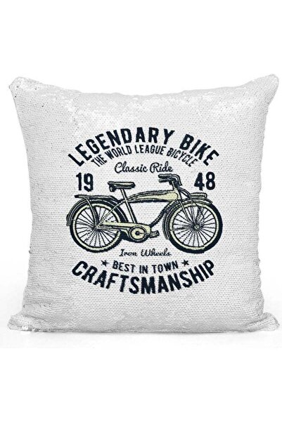 Generic Bike Design Sequin Decorative Pillow White/Black