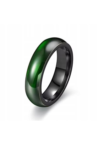 NO BRAND Inel negru elegant cu piatră verde, din oțel chirurgical stilat