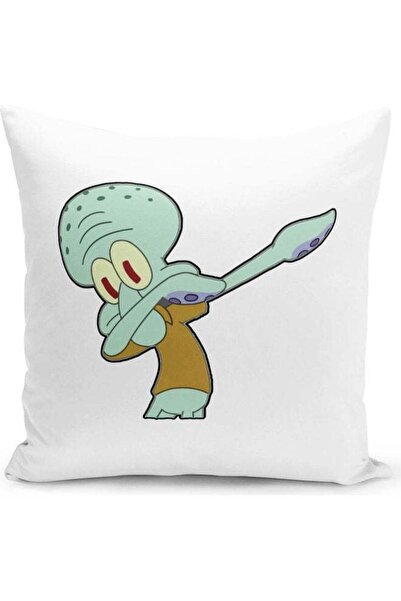 Generic Squidward Spongebob Themed Throw Pillow White/Green/Red 16x16inch