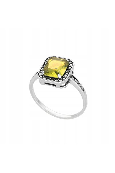 NO BRAND Inel dreptunghiular cu zirconiu galben, argint oxidat, dim. 24