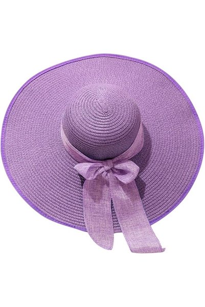 GENERAL Wide Brim Hats for Women Straw Beach Sun Hat Breathable Retro Bow Fol...