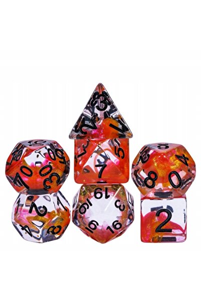 NO BRAND Set de 7 zaruri transparente portocalii cu imprimeu negru D20 K20 RP...