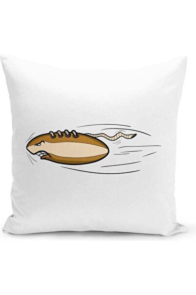 Generic Rugby Ball Design Decorative Pillow White/Brown